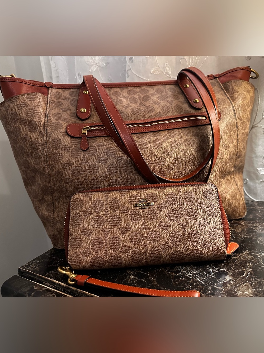 Coach Signature Canvas Diper bag  and Wristlet in Brown/Tan